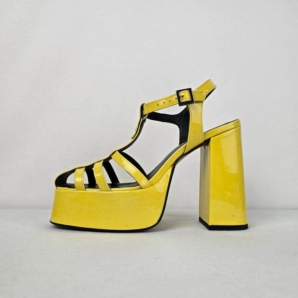 L'Intervalle Loretta Yellow Patent Platform Sandals Size 10